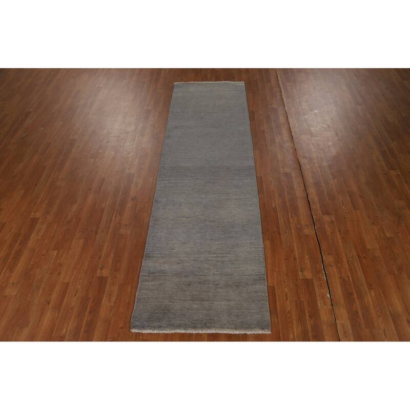 Contemporary Gabbeh Runner Rug Hand-Knotted Wool Carpet - 2'8"x 9'5"