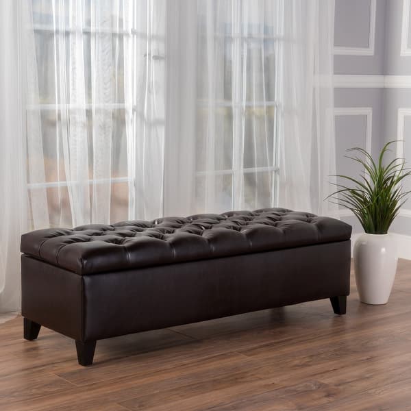 slide 9 of 14, Ottilie Contemporary Button-Tufted Storage Ottoman Bench by Christopher Knight Home Brown+Dark Brown