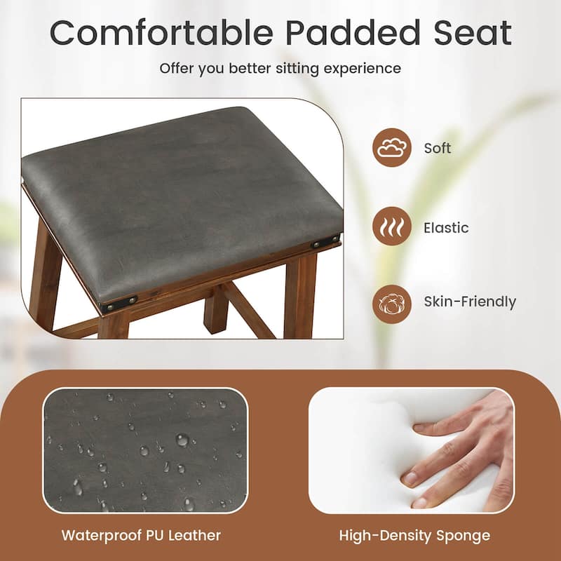 Costway 24'' Dining Bar Stool Set of 2 Counter Height Padded Seat Wood - See Details