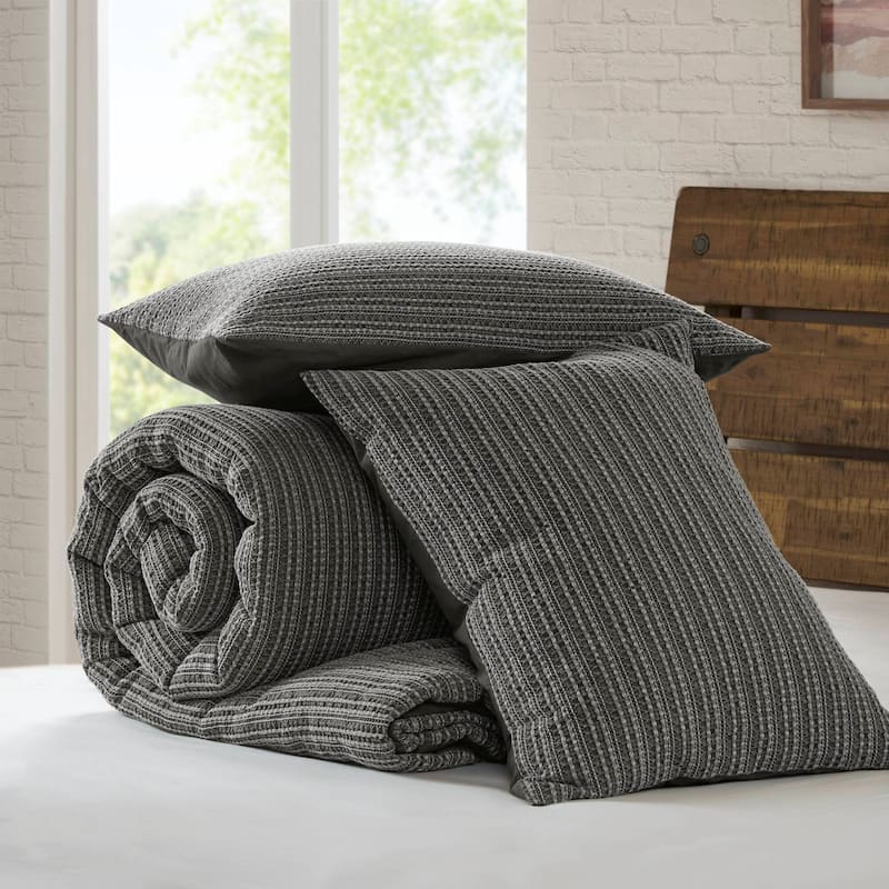 GDF Studio - Rowena Waffle Washed Cotton 3-Piece Comforter Set with Soft Textured Design