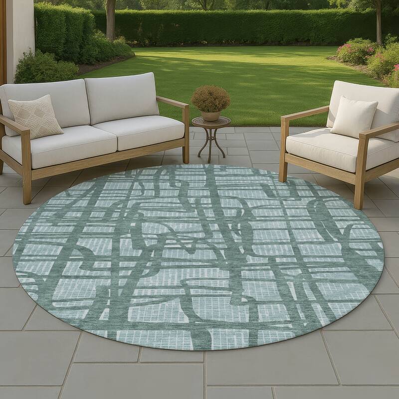 Machine Washable Indoor/ Outdoor Modern Centurion Chantille Rug - Teal - 8' x 8'