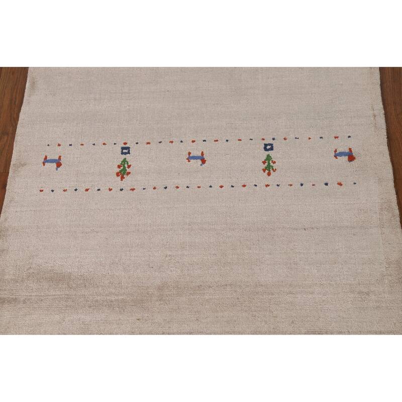 Tribal Gabbeh Indian Foyer Rug Handmade Beige Silk Carpet - 3'1"x 4'11"