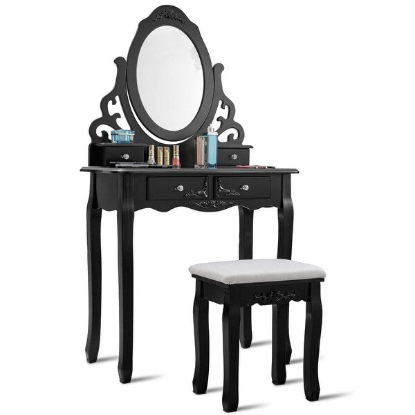 Vanity Makeup Dressing Table Stool Set-Black