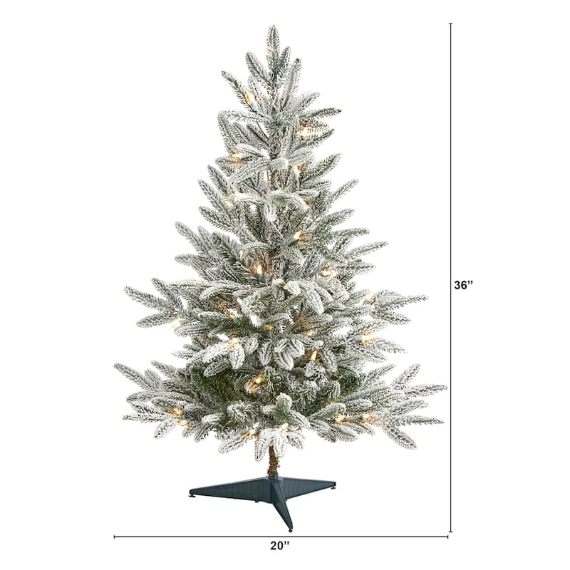 3ft. Flocked Spruce Artificial Christmas Tree with 50 Lights and 133 Branches - Compact Snowy X-Mas Accent