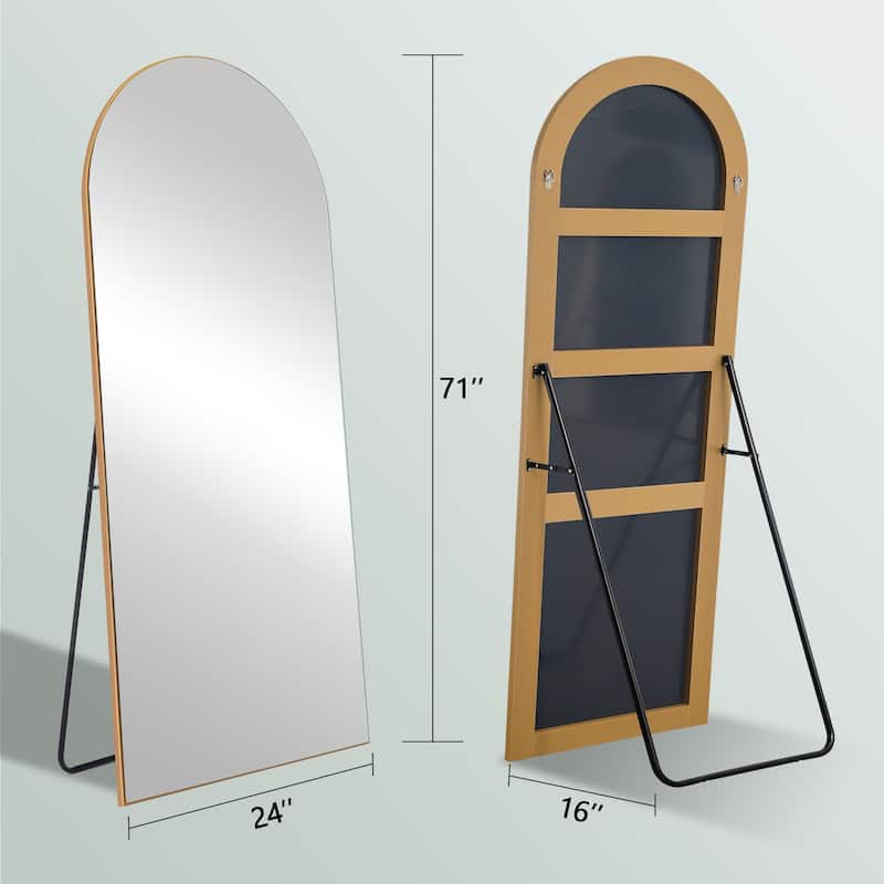 Arched Floor Mirror With Stand,Wood Frame Full Length Mirror,Wall-Mounted Mirror