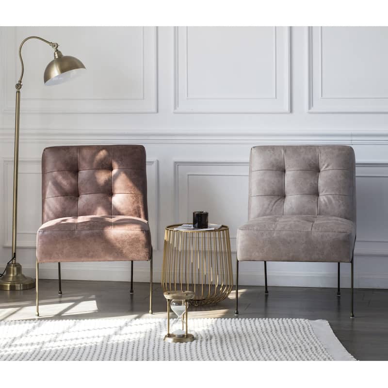 Quebec Modern Leather Lounge Chair with Gold Tone Base