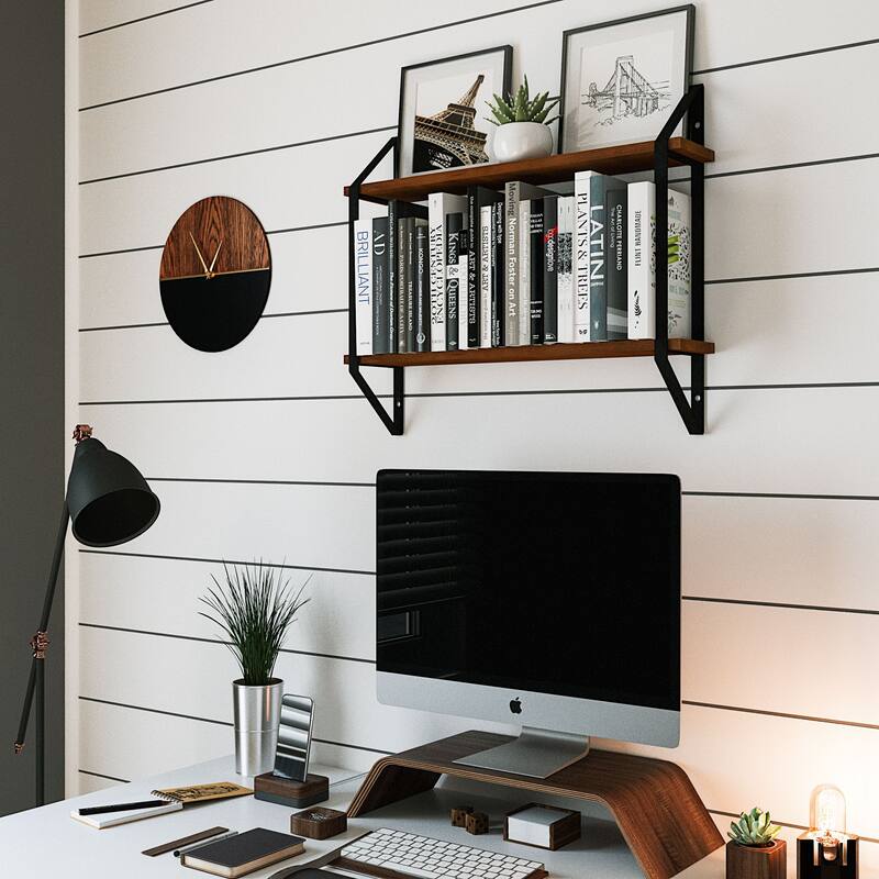 Wallniture Ponza 2-Tier Wood Floating Bookshelf for Bedroom Wall Decor