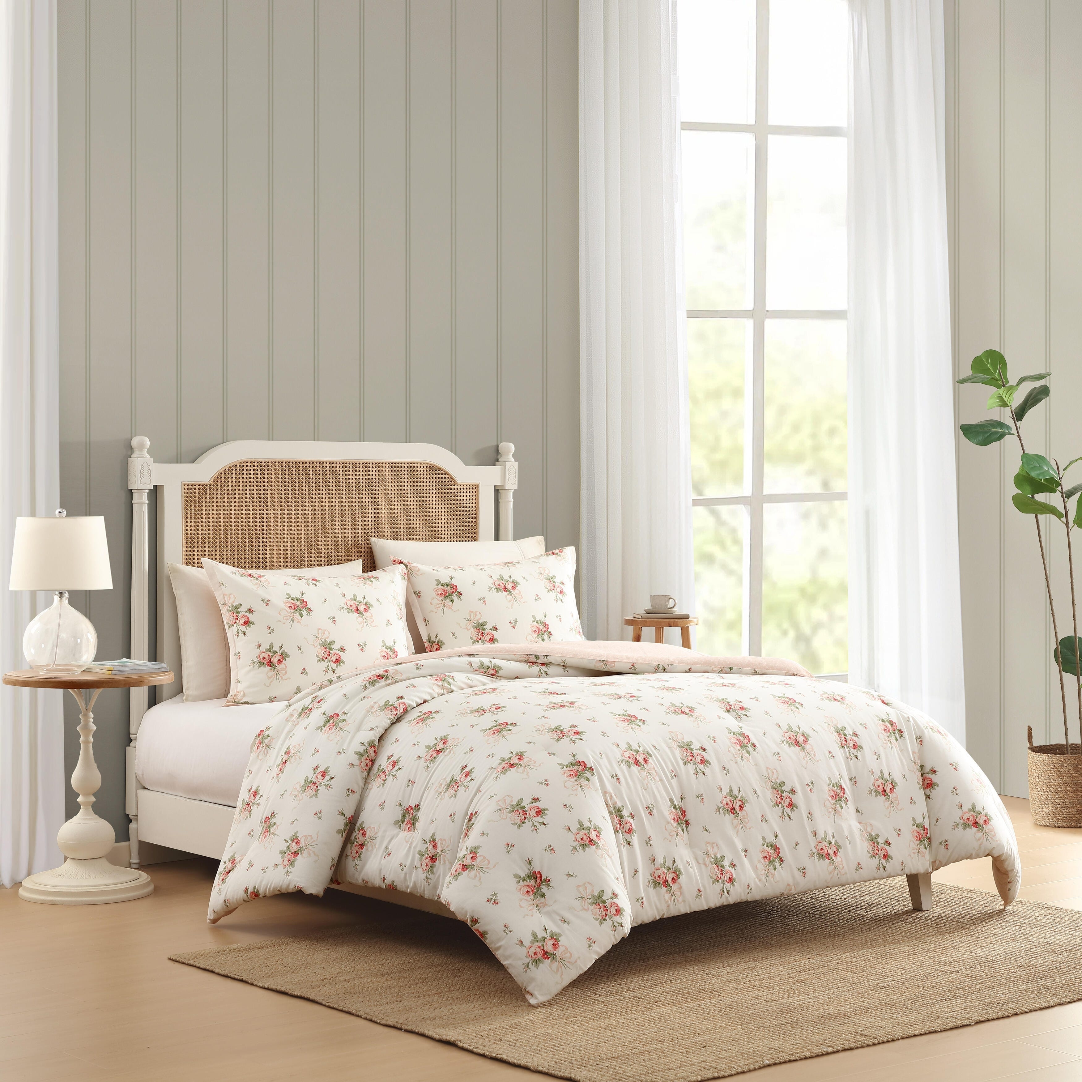 Laura Ashley Ribbon Bouquet Cotton Reversible Red Comforter Set