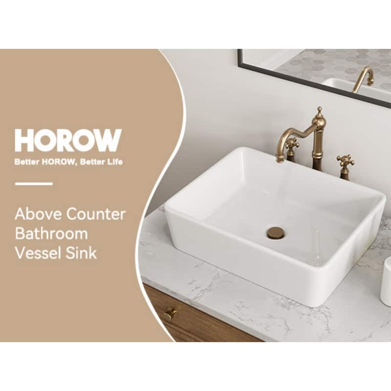 HOROW 19 inch Rectangular White Bathroom Ceramic Vessel Sink Art Basin