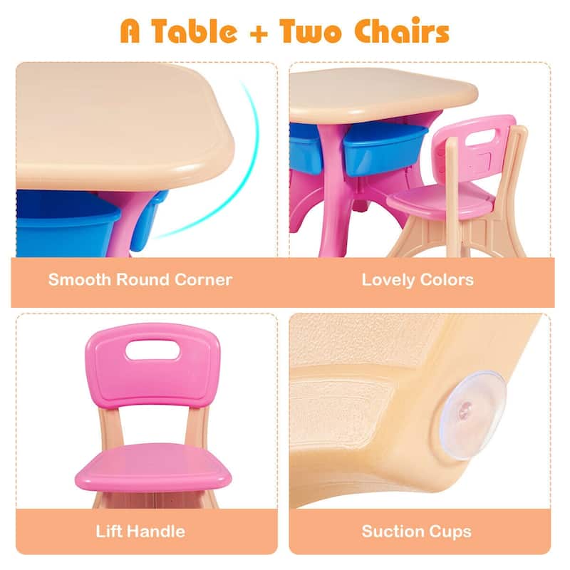 Gymax Plastic Children Kids Table & Chair Set 3 PC Play Furniture