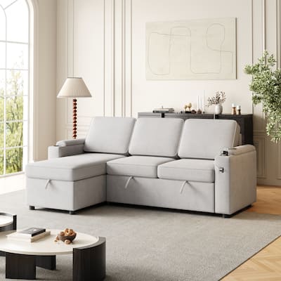 85.8" Fabric L-Shaped Sleeper Sectional Sofa with USB & Storage