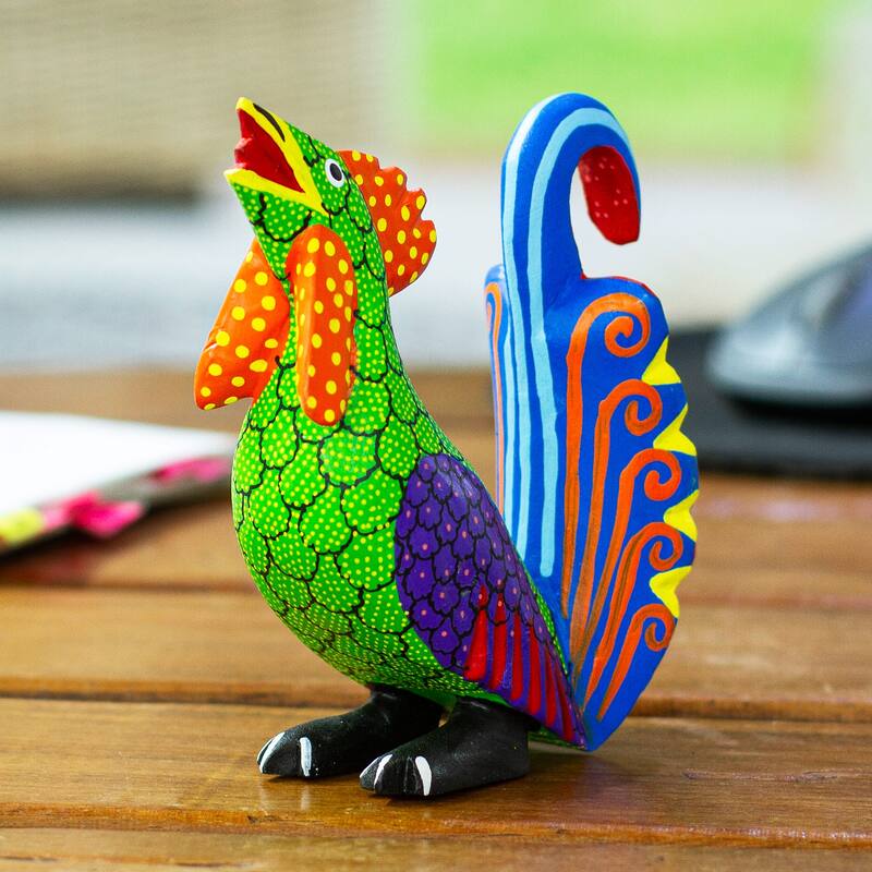 Novica Handmade Impressive Rooster Wood Alebrije Figurine