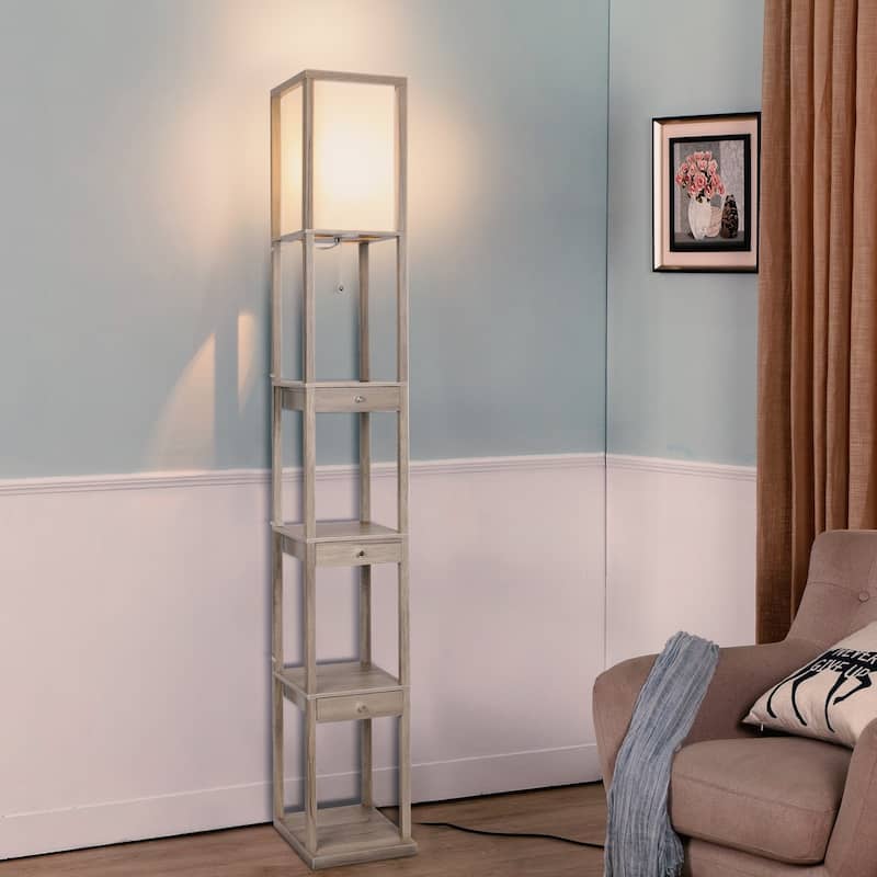 Brightech Maxwell 72 in. Traditional LED Super Bright 3-Drawer Floor Lamp with Beige Fabric Square Shade