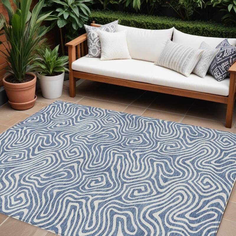 HomeRoots Abstract Transitional Rectangle Outdoor Rug - 9' X 12'