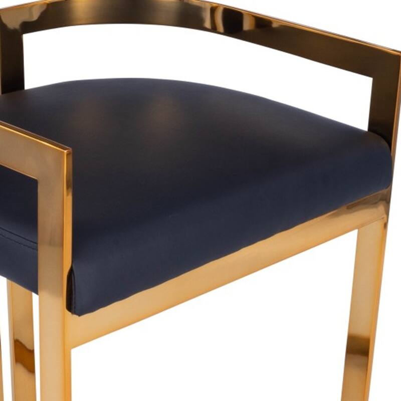 Gold Iron Counter Height Bar Stool with Arms and Faux Leather Seat - 19.5” x 19.75” x 28” (D x W x H)