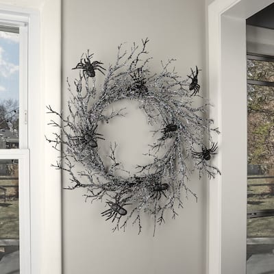 28" Glitter Branch Spider Wreath