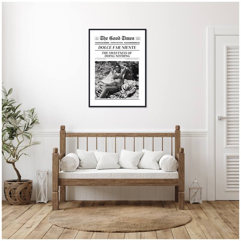 Kate and Laurel The Good Times Newspaper Dolce Far Niente by Honey Island Studio Framed Canvas Wall Art Print