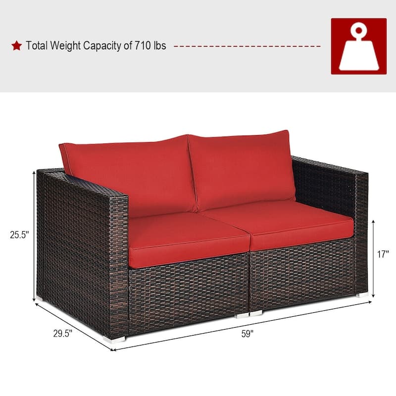 2PCS Patio Rattan Sectional Conversation Sofa Set - 29.5" x 29.5" x 25.5" (L x W x H)