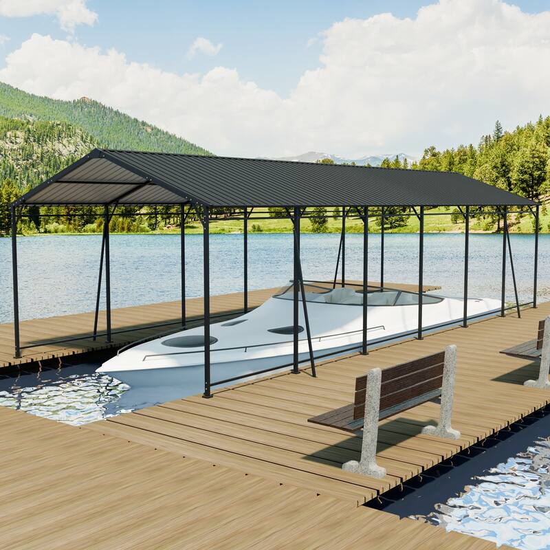 Industrial-Grade Galvanized Steel Carport‌ – Heavy-Duty Structure with 4 Angled Square Tube Supports & Corrosion-Resistant Roof