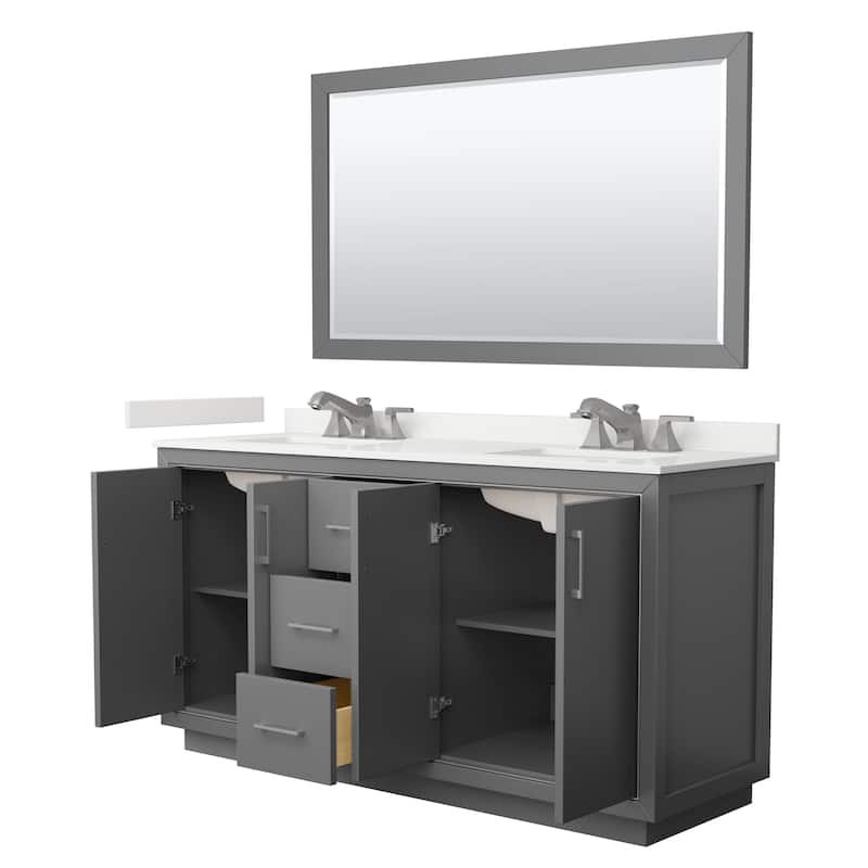 Icon 66-inch Double Vanity, Quartz Top, 58-inch Mirror