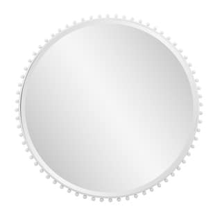 Allan Andrews Round Matte White Wall Mirror With Metal Beaded Frame - 36" x 36"