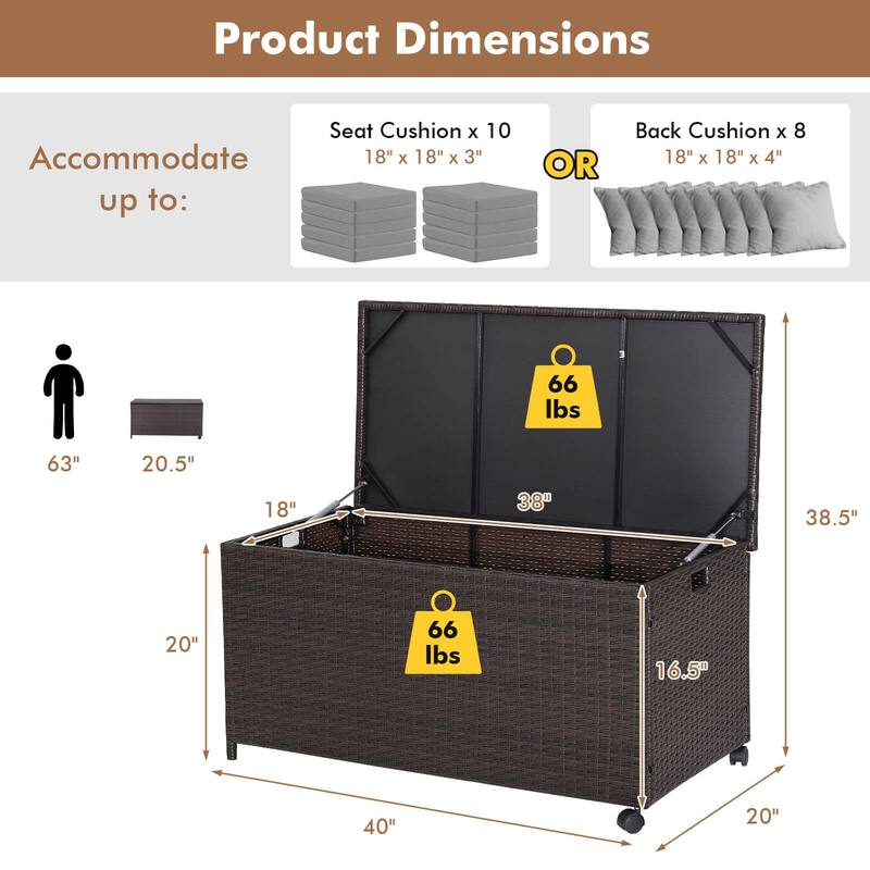Large Mix Brown Deck Storage Box with Steel Frame and Wheels and Protective Liner
