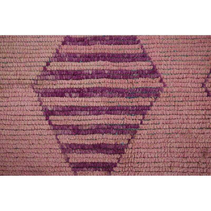 All-Over Pink Geometric Moroccan Area Rug Handmade Wool Carpet - 7'7"x 12'5"