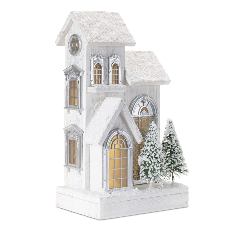 LED Wooden House Decor with USB and Battery Option for Holidays - 8.5” x 6” x 14.5” - White-Green