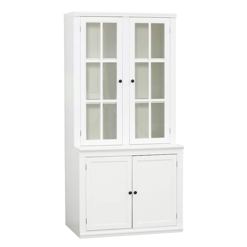 75.25'' Tall Display Cabinet with Double Glass Doors, Traditional Style China Cabinet Hutch Cabinet