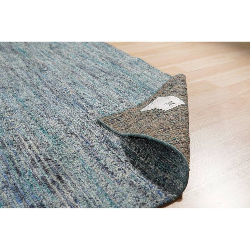 Hand-Knotted Natural Silk Blue Mix Contemporary Natural Silk Grass Design Rug