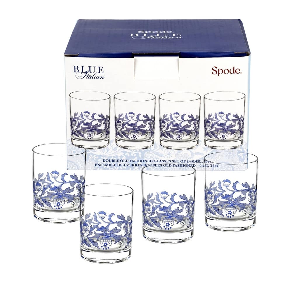 Spode Blue Italian Set of 4 Double Old Fashioned Glasses - 14 oz