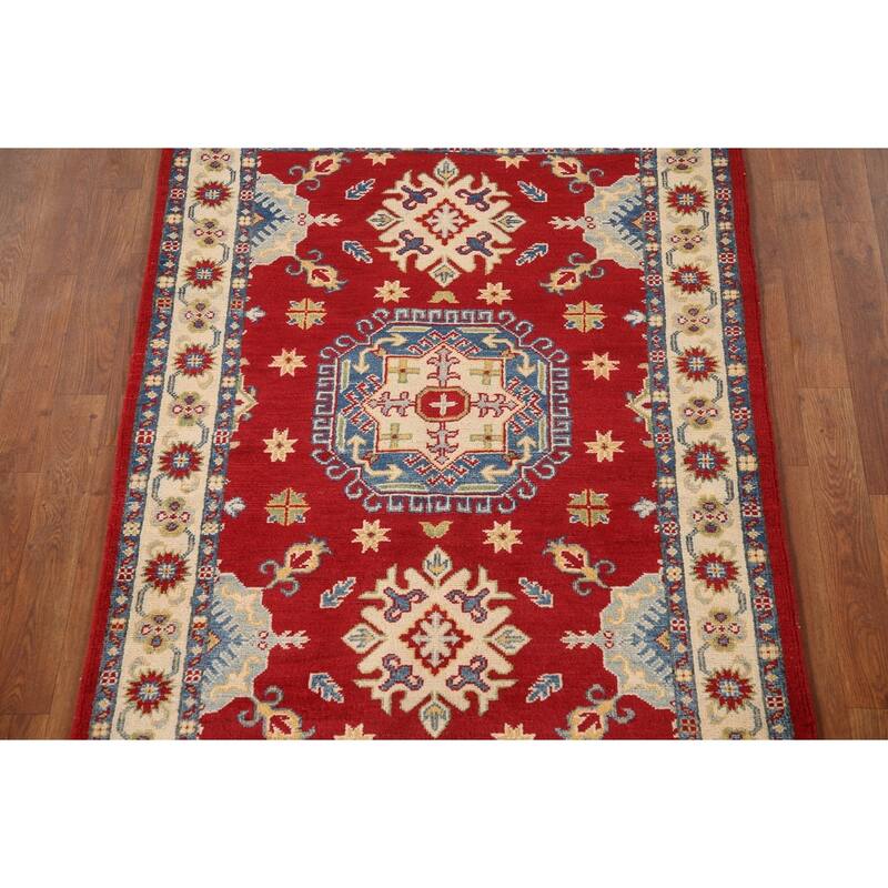 Red Kazak Oriental Rug Handmade Wool Carpet - 3'5"x 4'9"
