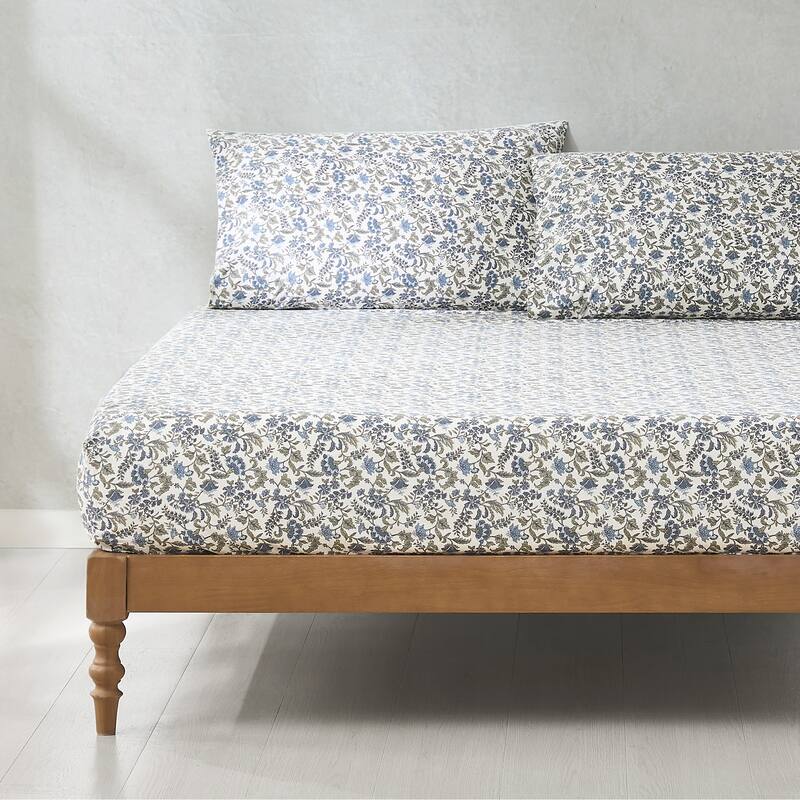 Lush Decor Lillian Block Print Blue Cotton Sheet Set