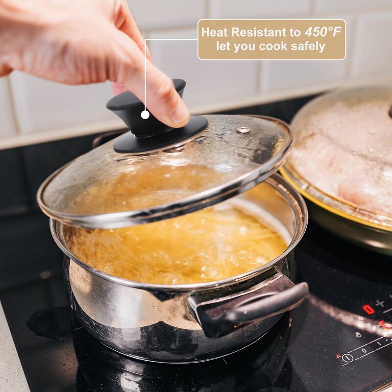 1 Pcs Universal Lid for Pot Cookware, Replacement Glass Pan Lids - Clear, Black