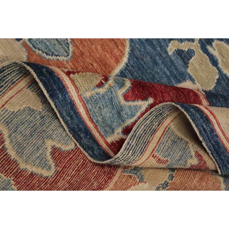 Hand Knotted Oriental 100% Wool Carpet Transitional Floral Navy Blue & Blues Oushak Area Rug - 13' 9'' X 10' 3''