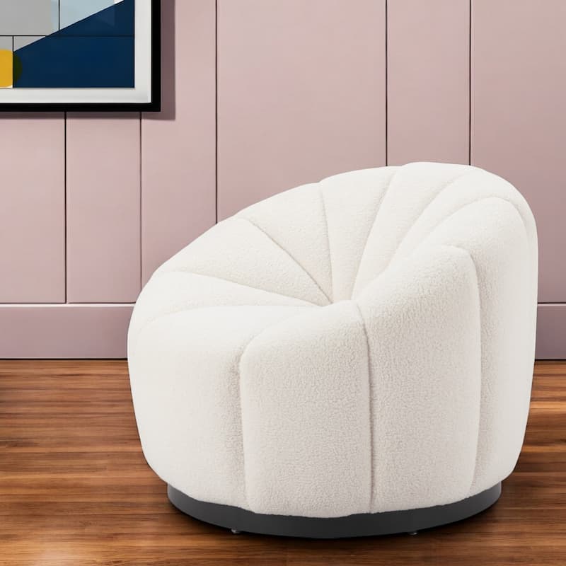 HomeRoots 36" Cream And Black Faux Shearling And Upholstered Barrel Chair - 36' X '29.5' X '35 - 36' X '29.5' X '35