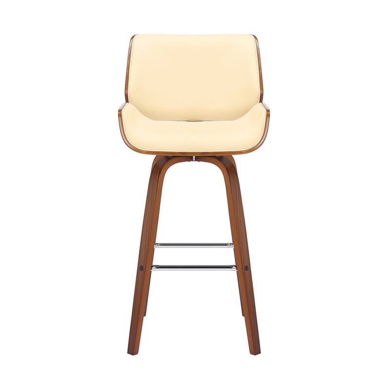 Faux Leather Swivel Counter Stool with Wood Frame and Low Back