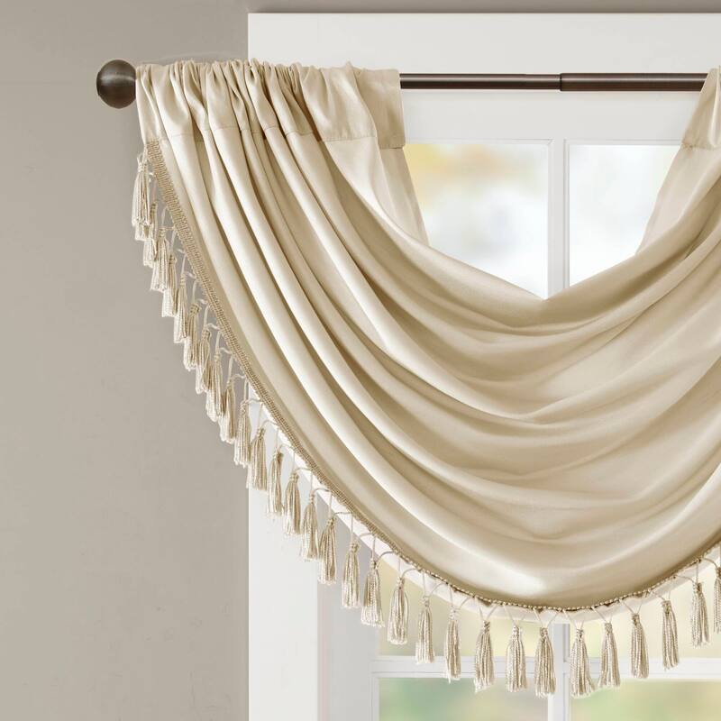 Madison Park Juline Faux Silk Waterfall Embellished Valance - 38 x 46"