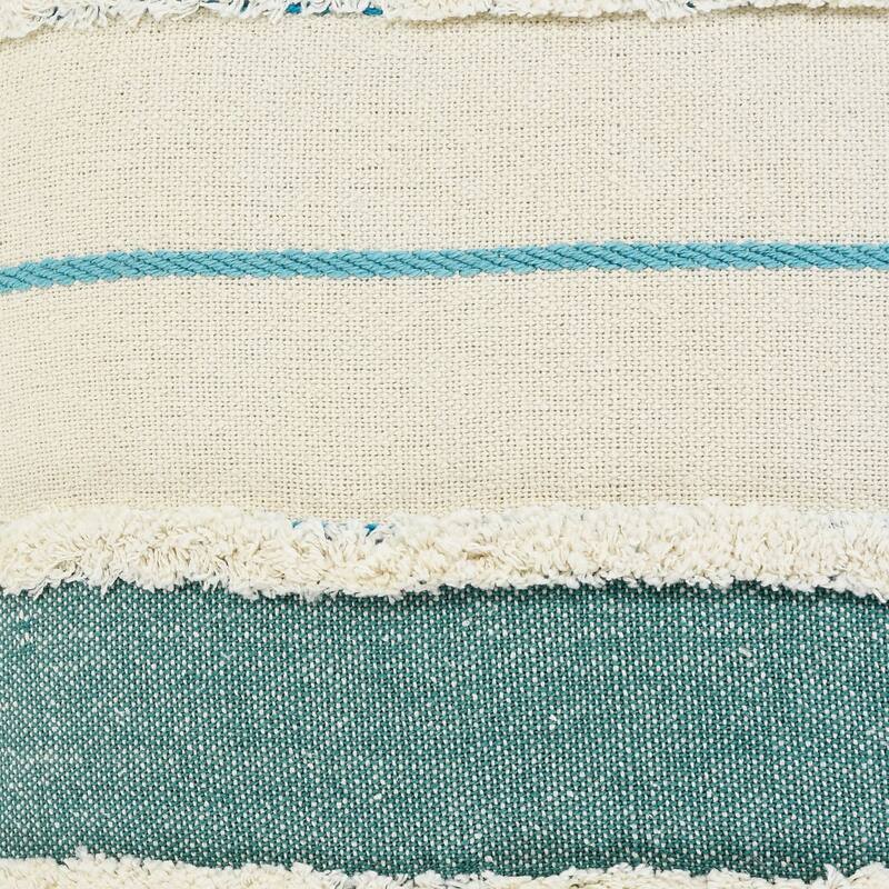 20" Turquoise and White Striped Hand Loomed Square Throw Pillow