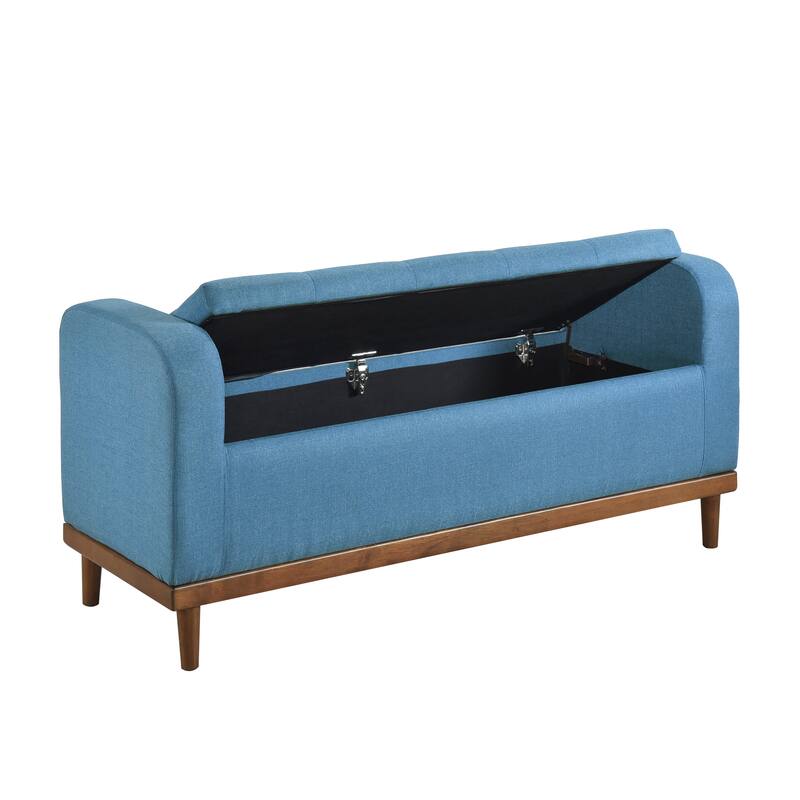 Lift-Top Storage Bench, Button Tufted Upholstered End of Bed Bench, Entryway Bench with Hidden Compartment & Solid Wood Legs