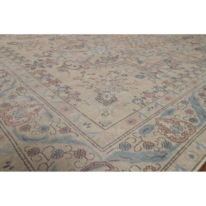 Tabriz Persian Area Rug Handmade Traditional Beige Floral Wool Carpet - 8'0"x 10'11"