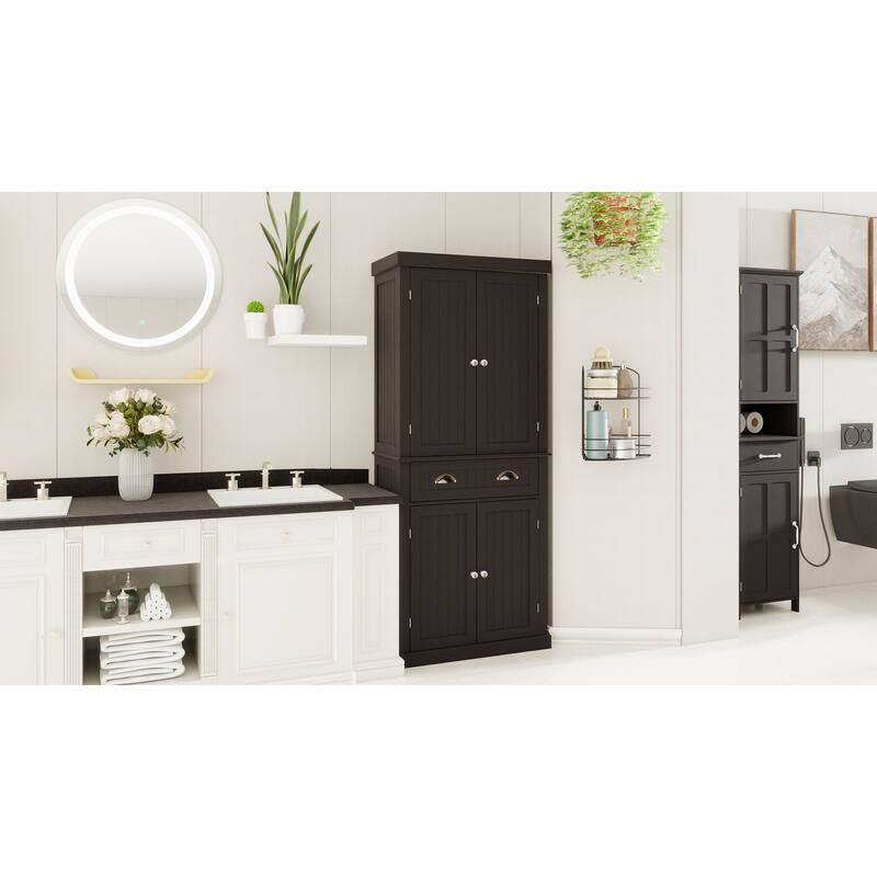 Anmytek 71 inch Tall Kitchen Pantry Storage Cabinet with 4 Doors and Drawer Black