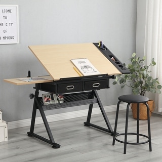 Adjustable Wood Drawing Drafting Table Desk with 2 Drawers - Bed Bath ...