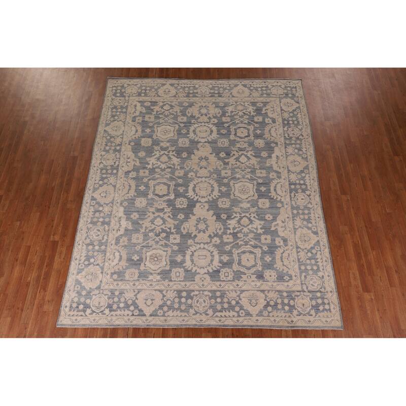 Blue Oushak Vegetable Dye Area Rug Handmade Wool Carpet - 8'0" x 9'10"