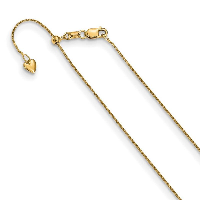 Curata Italian 14k White or Yellow Gold 0.85mm Adjustable Polished Wheat Chain Necklace (22")(Lobster)