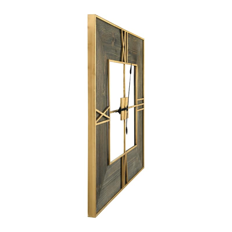 Wall Clock With Wood Finish and Gold Trim, Natural and Gold