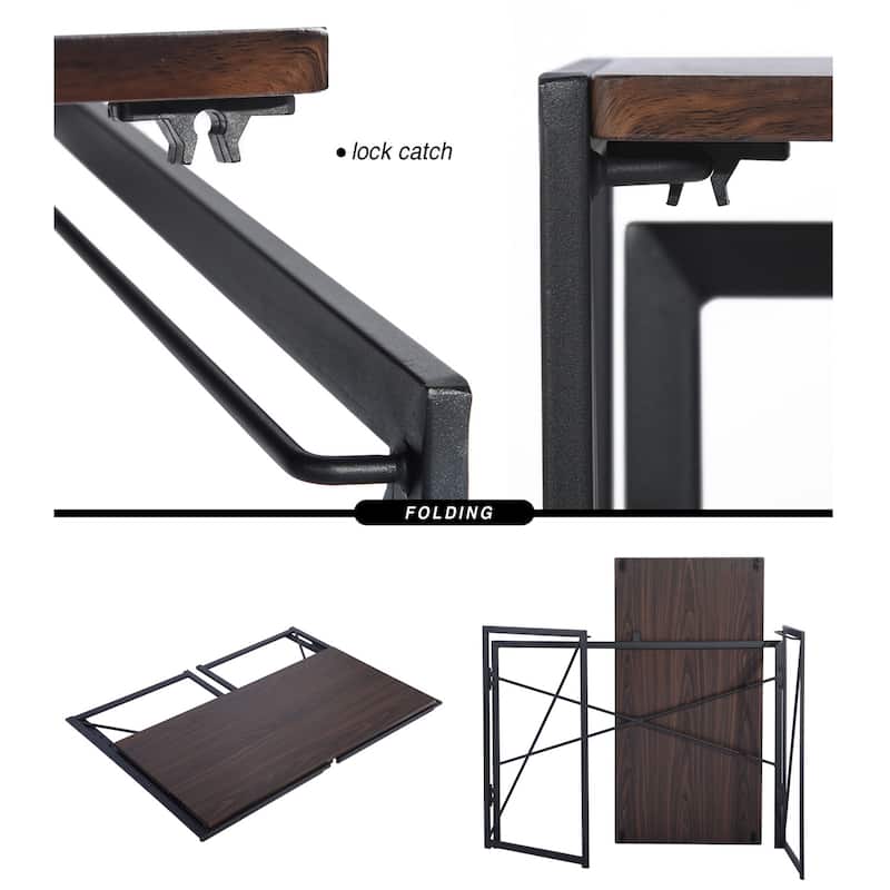 Industrial Home Office Bundle - 4-Tier Folding Bookshelf and 39" Study Desk, No Assembly Required