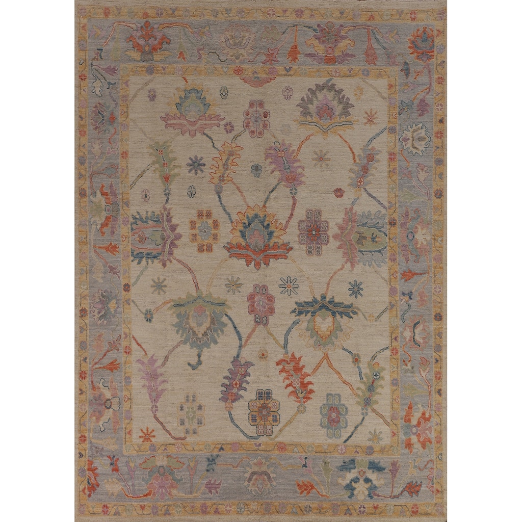 Oushak Turkish Area Rug Hand-Knotted Transitional Wool Carpet - 8'1"x 9'9"