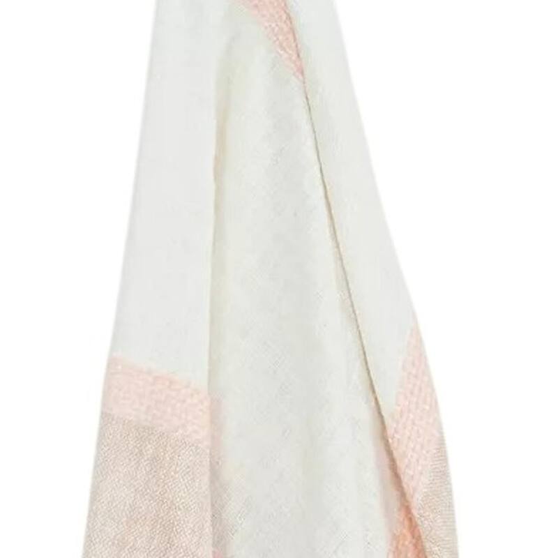 HomeRoots 50" X 60" Blush Cotton Woven Color Block Throw Blanket with Fringe