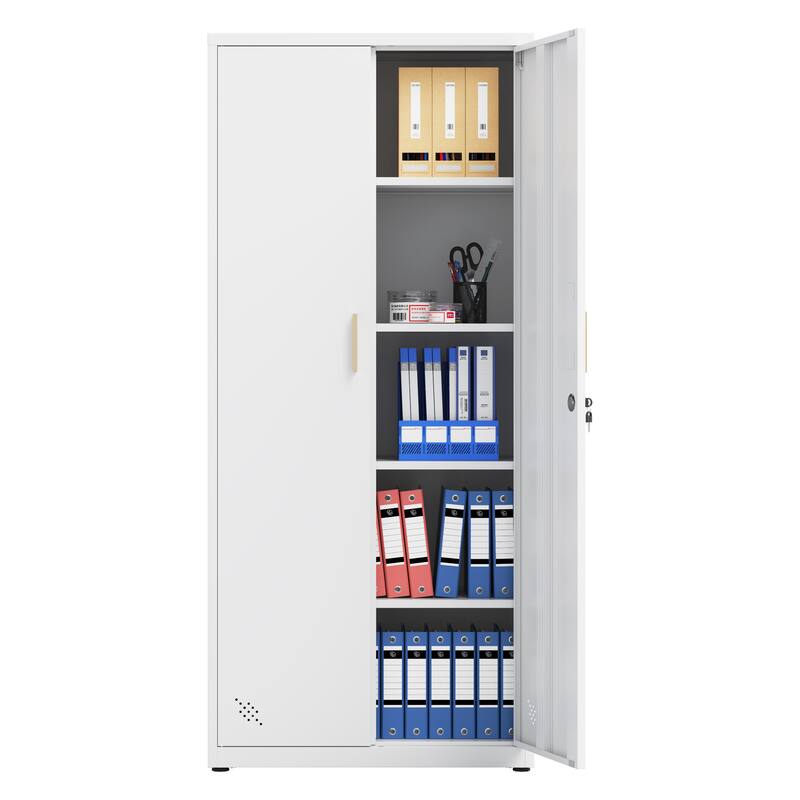 Rust-Proof Home OfficeTall File Cabinet, Lockable Storage Cabinet with Magnetic Doors & 4 Adjustable Shelves